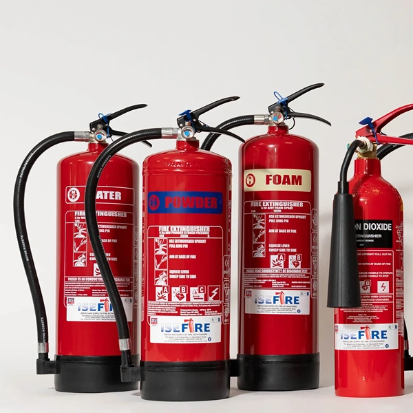 A group of fire extinguishers