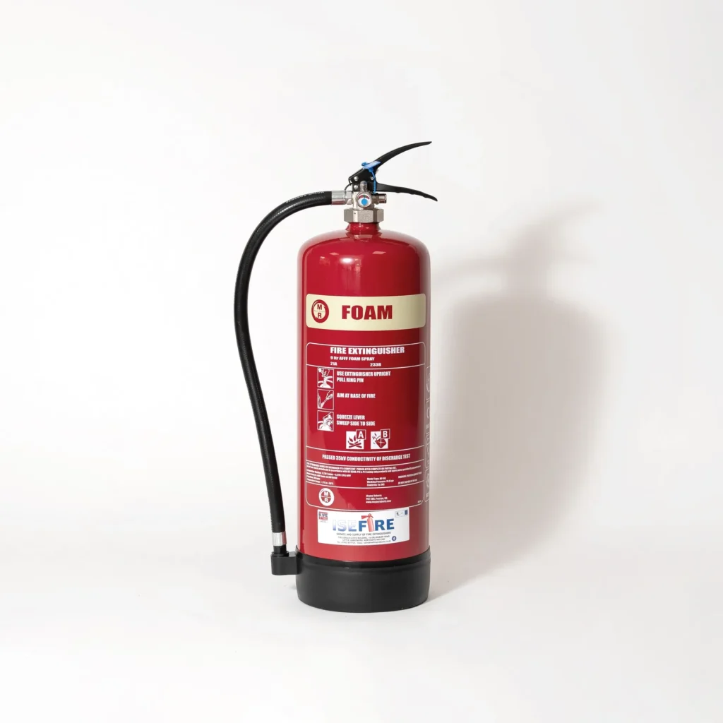 A cream foam fire extinguisher